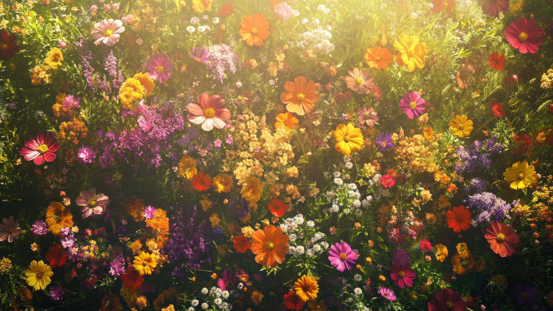 Overhead view of vibrant spring flowers wallpaper