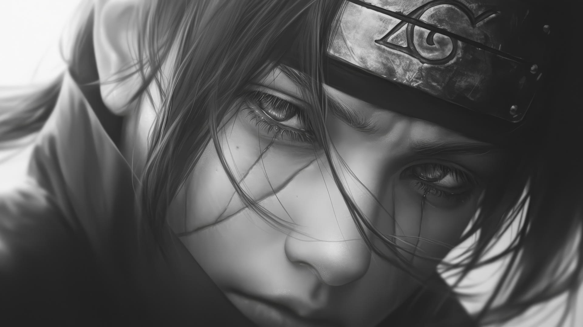itachi uchiha drawing with graphite pencil, lifelike expression