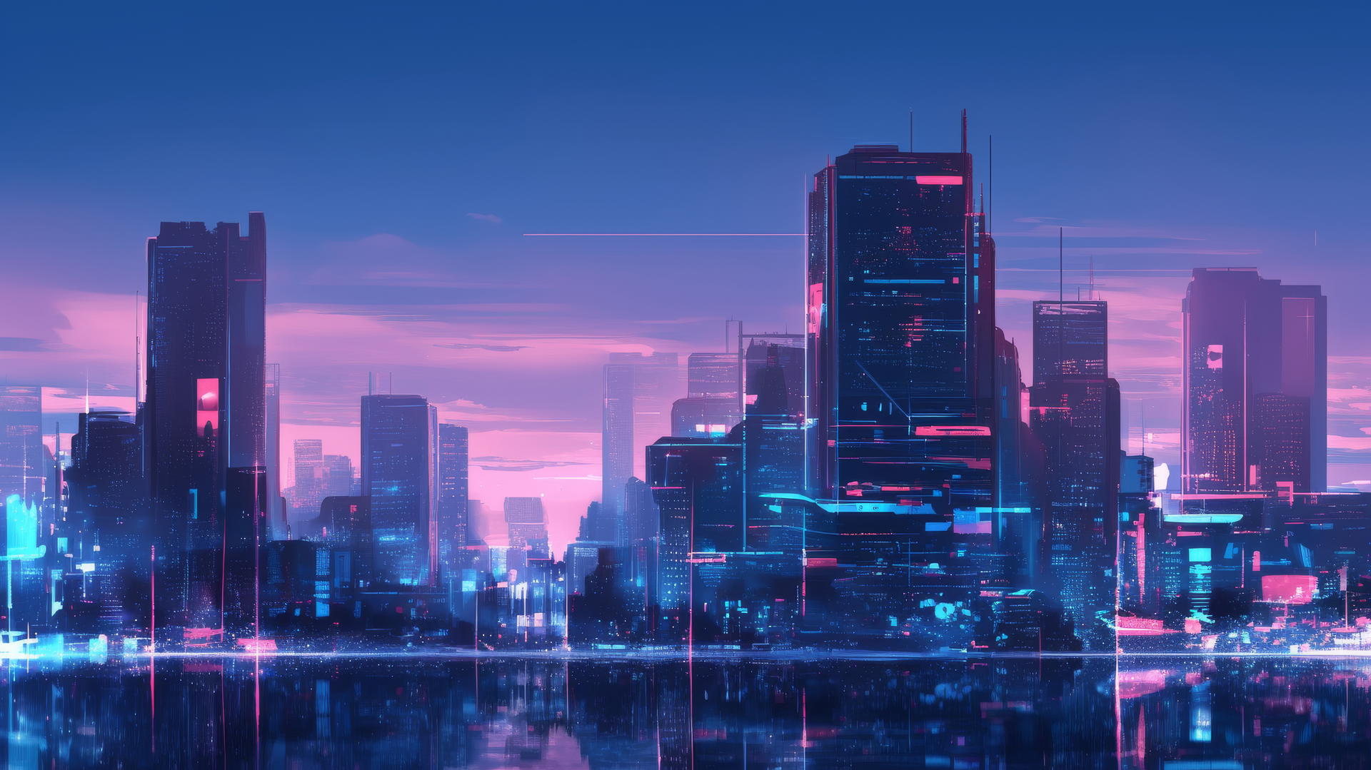 cool wallpapers 4k, futuristic city skyline at night with neon lights