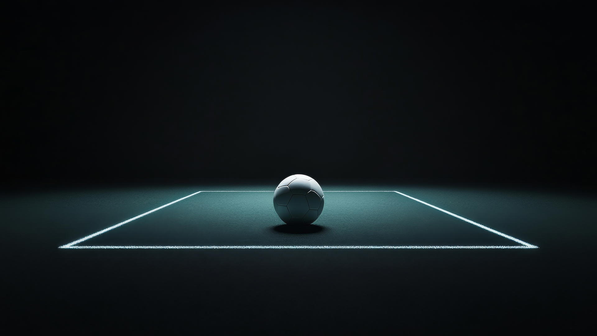 Minimalist football field with glowing lines and a softly glowing ball