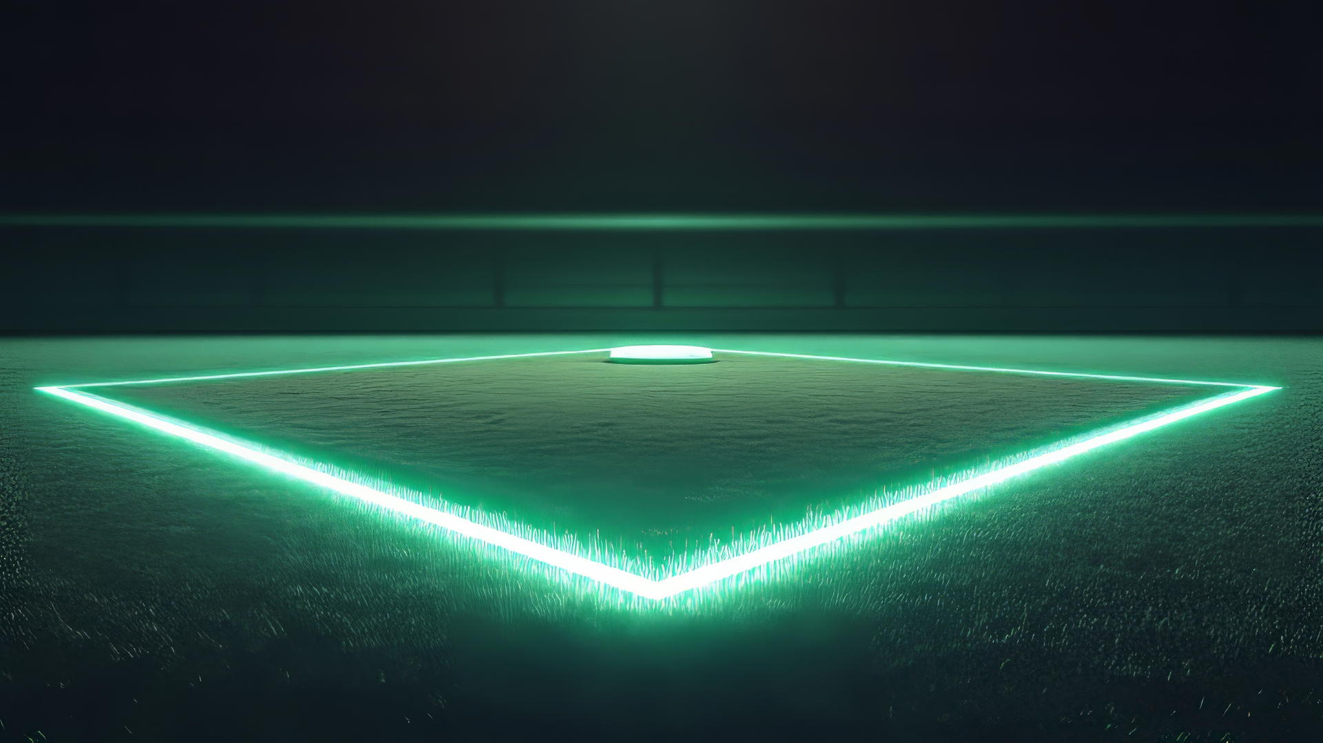Geometric baseball diamond with glowing bases and neon highlights on dark green field