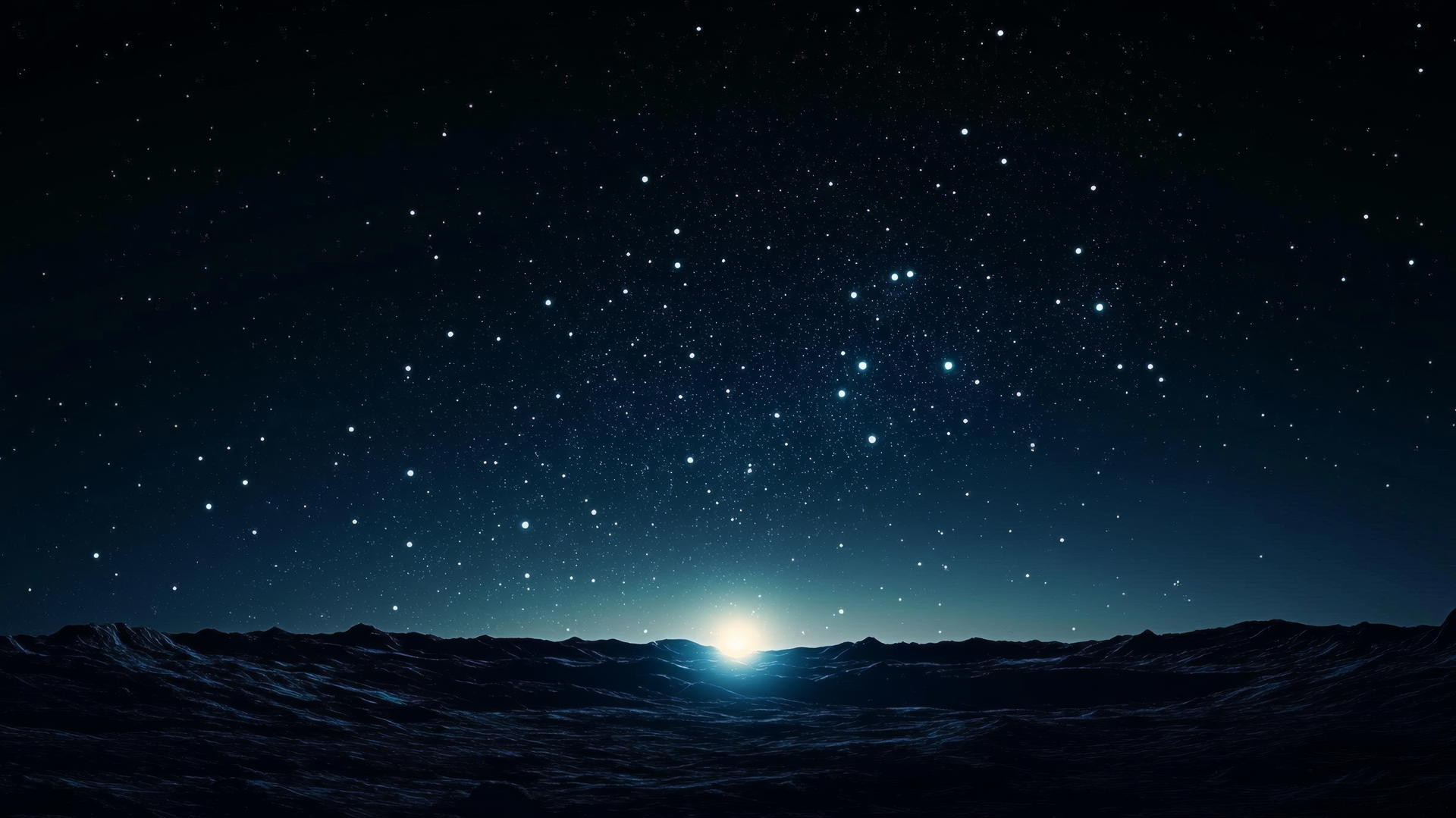 Glowing star cluster with illuminated planet against black sky