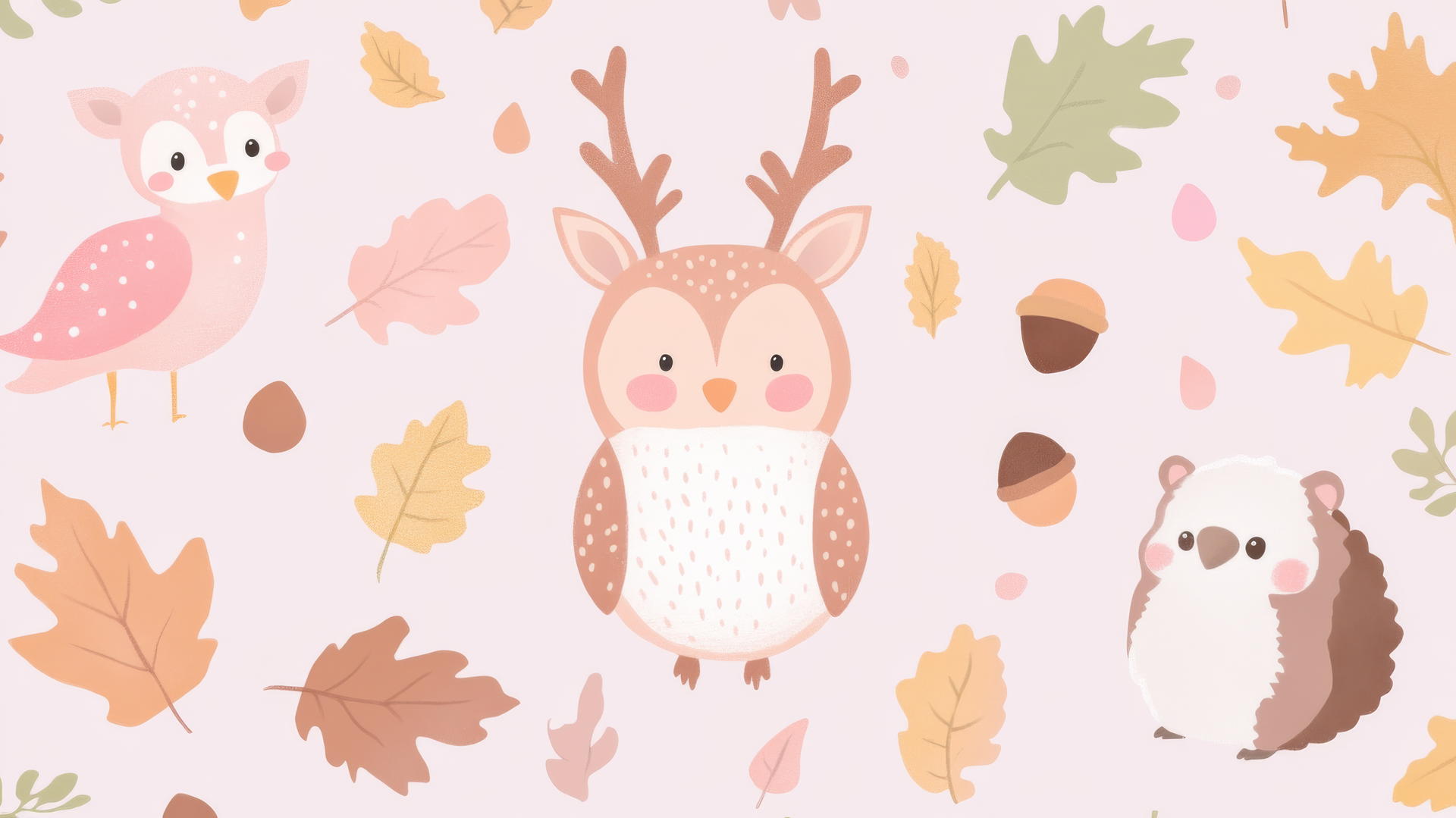 pastel woodland animals with autumn leaves pattern