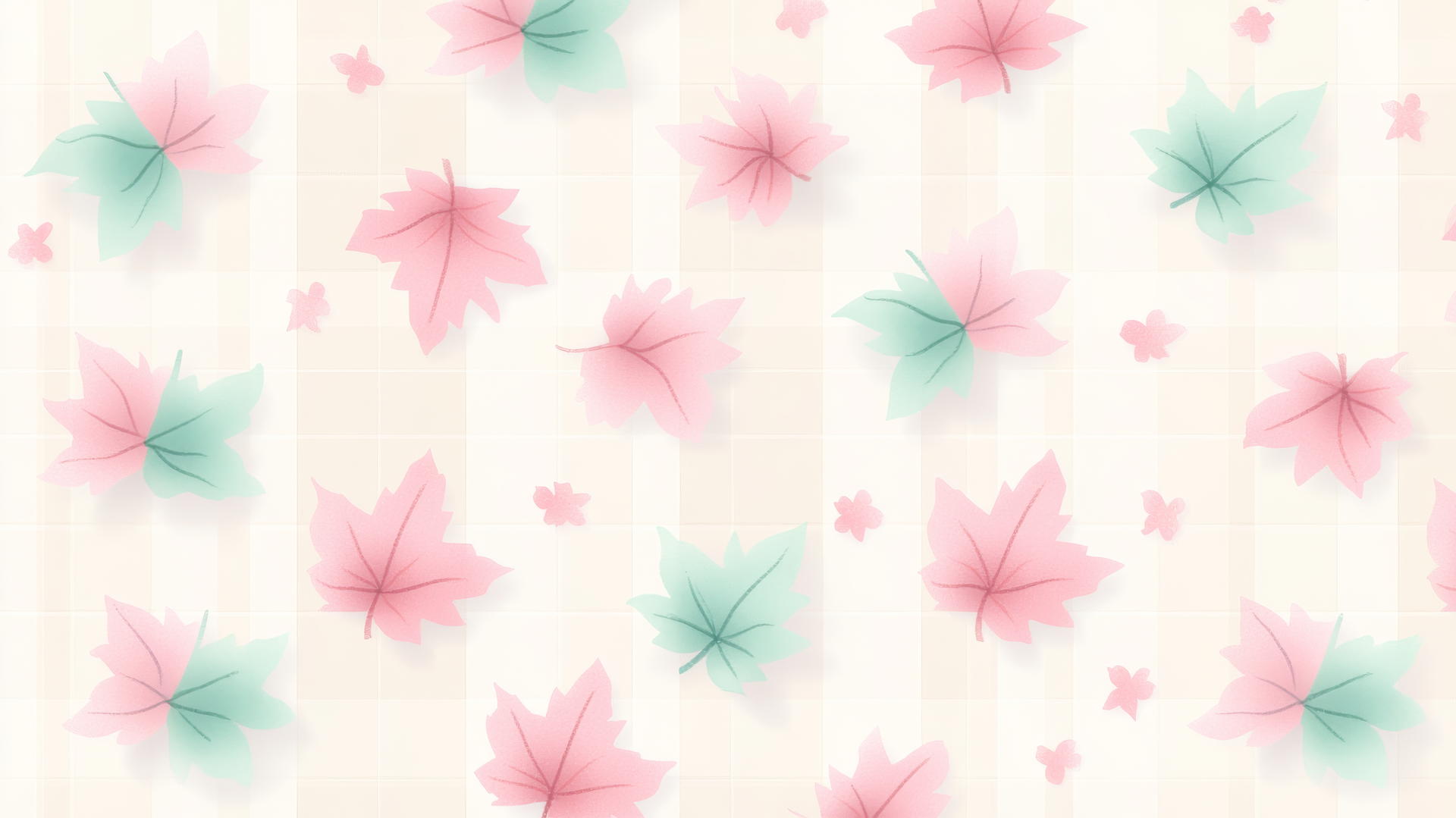 hand-drawn maple leaves in pastel pink and mint green on cream
