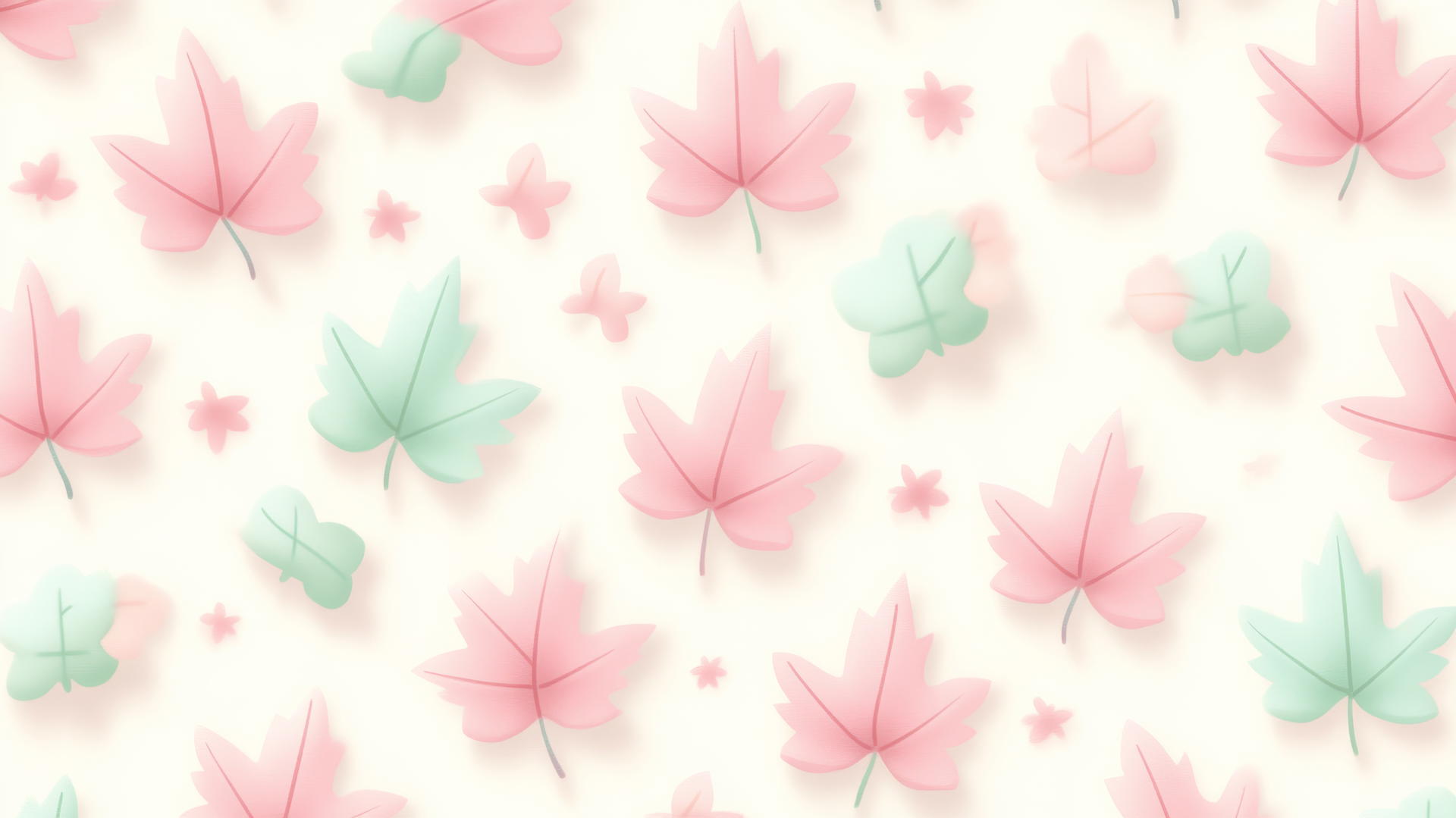 pastel maple leaves pattern with plaid on cream background