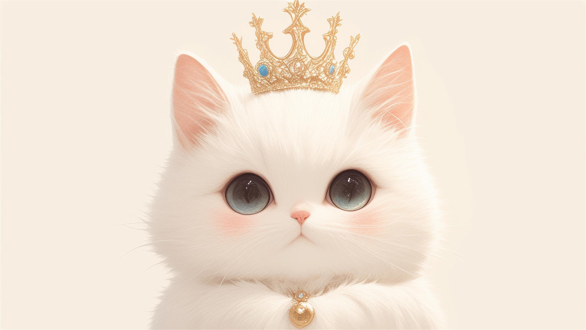 White knitted cat with crown on white background