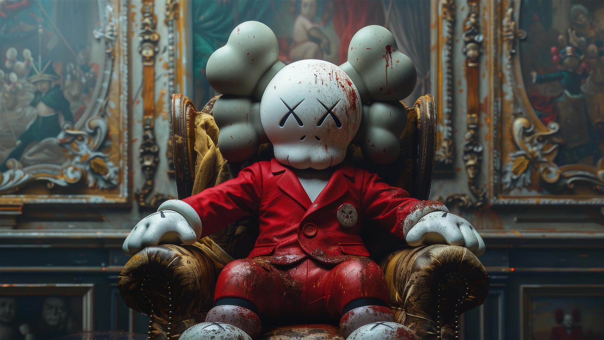 Kaws art in a renaissance luxury style painting