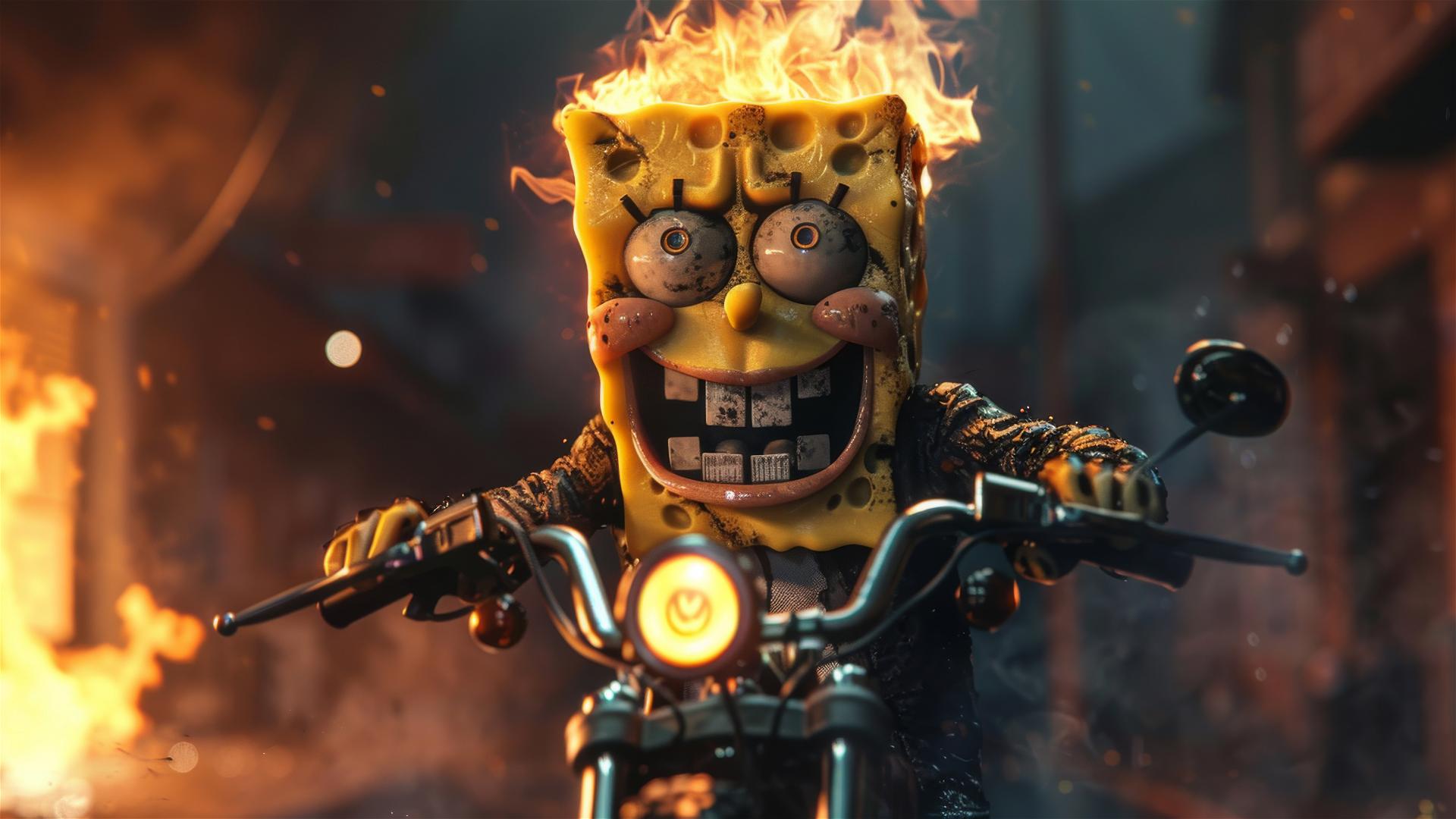 Fusion of Ghost Rider and SpongeBob character