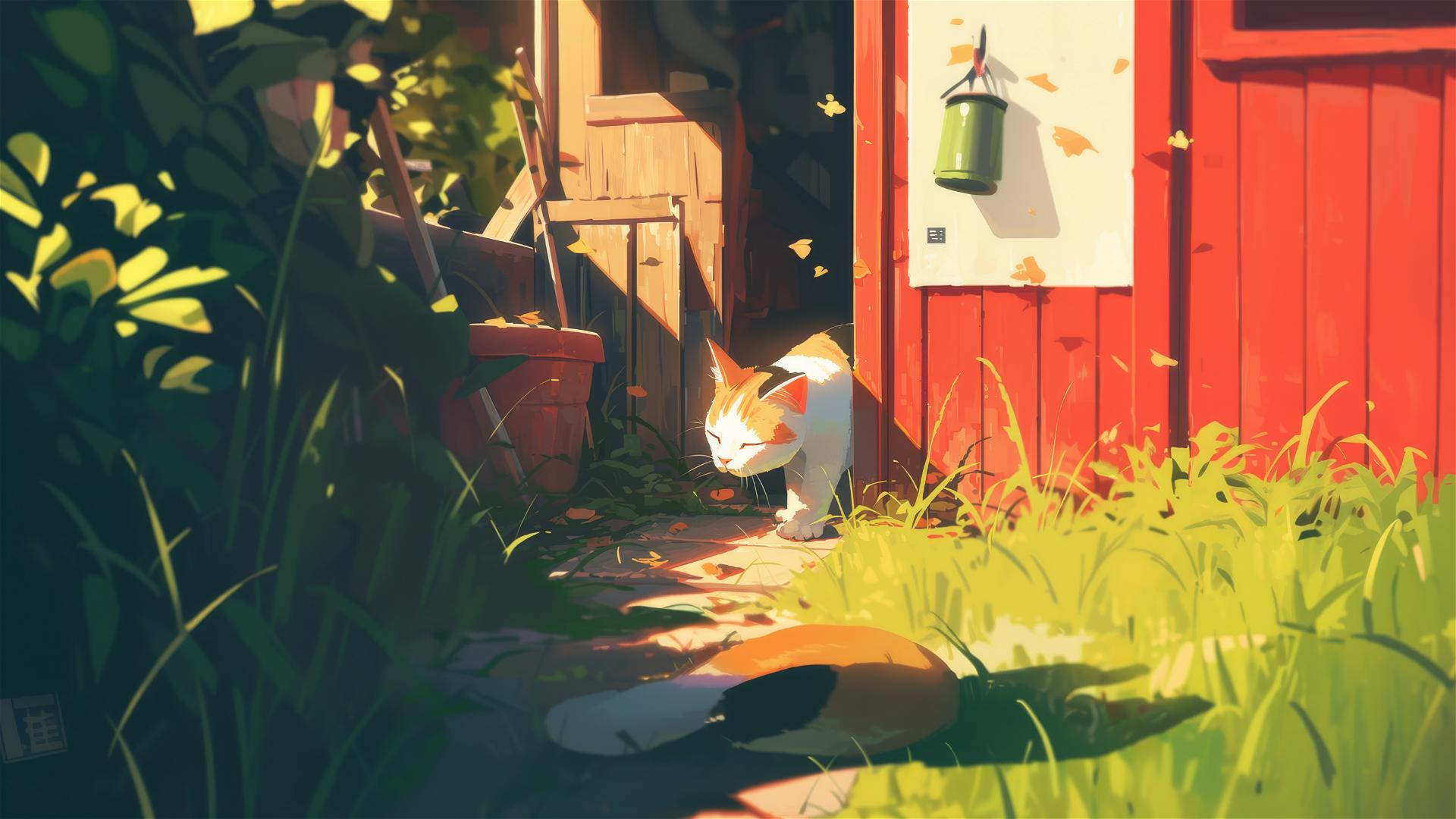A cute cat playing in the yard