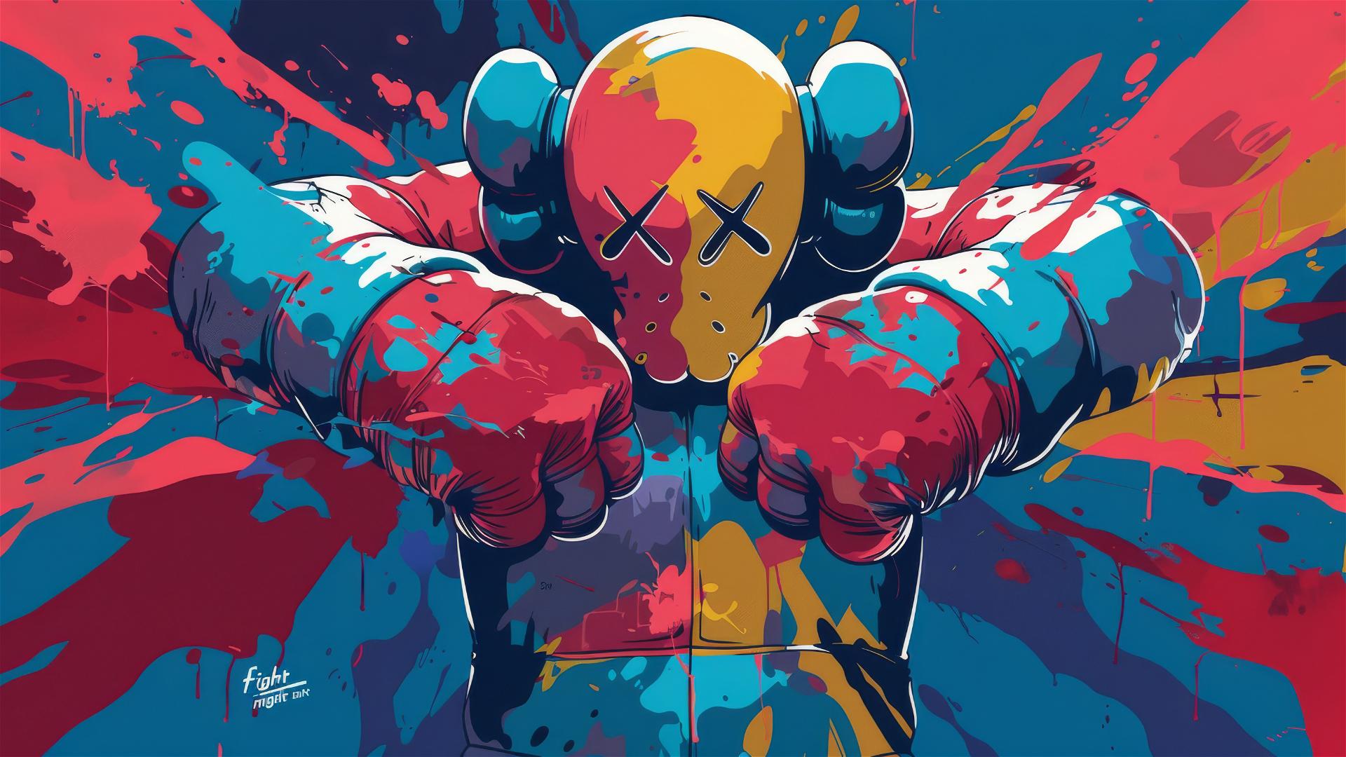Vector logo of a surreal fighter by Kaws titled 'Fight Night'