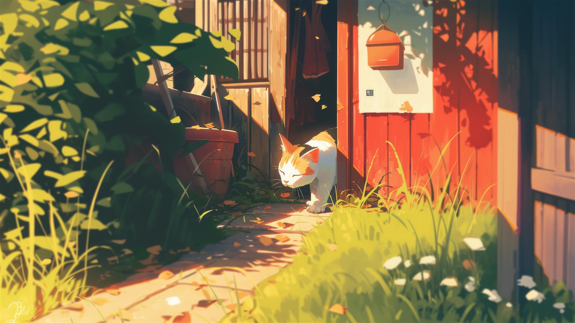 Cute cat playing in a yard
