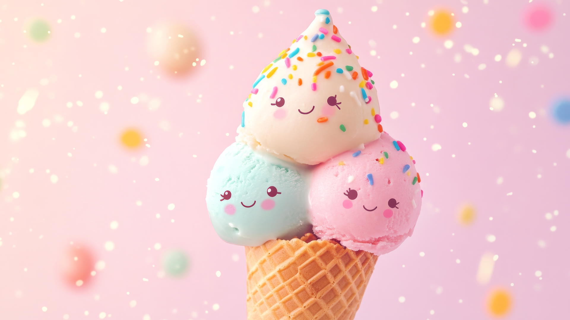 Popular cute wallpapers for girls: pastel ice cream cone with kawaii faces