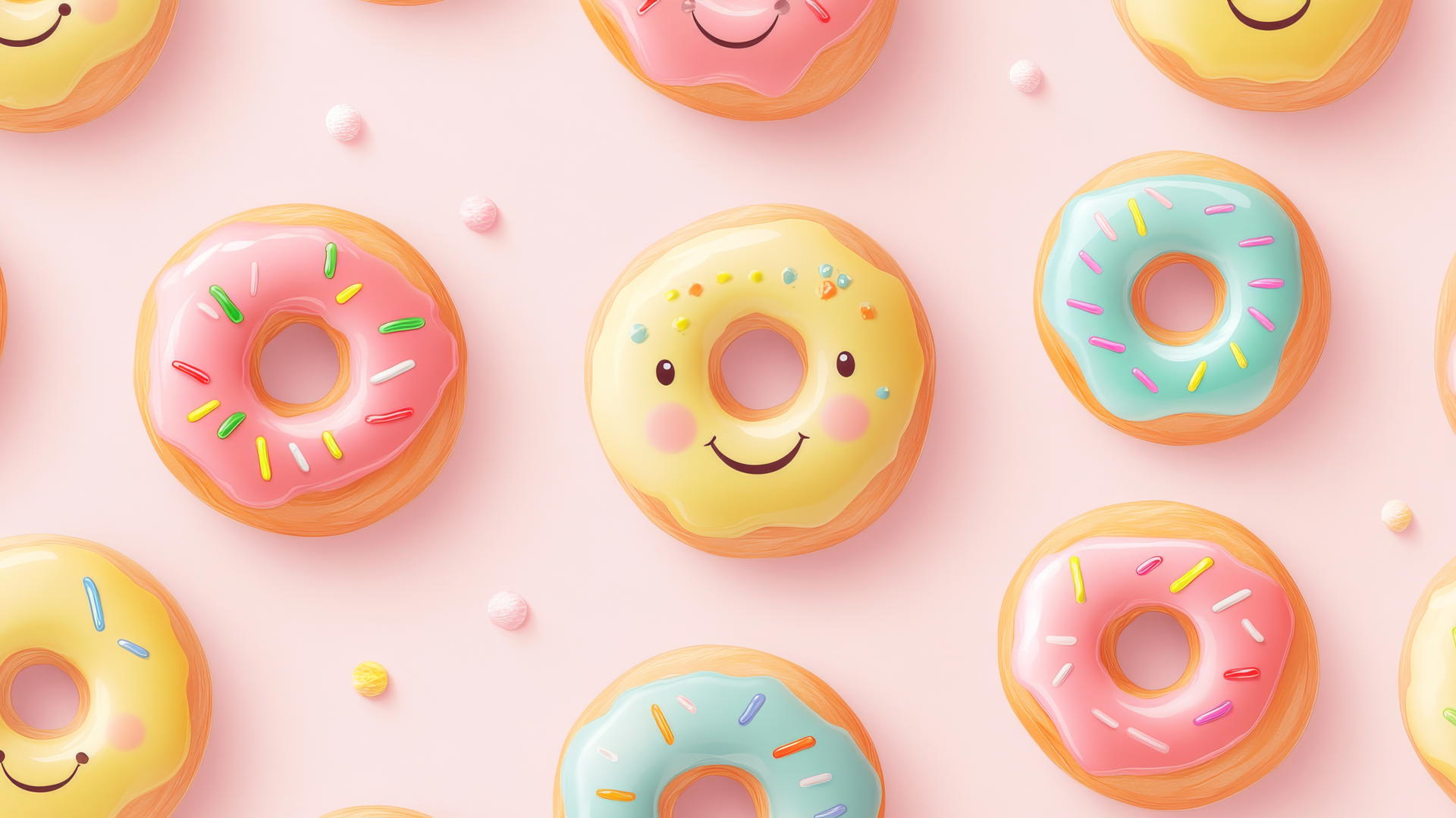preppy wallpaper with smiley face donuts on light pink background