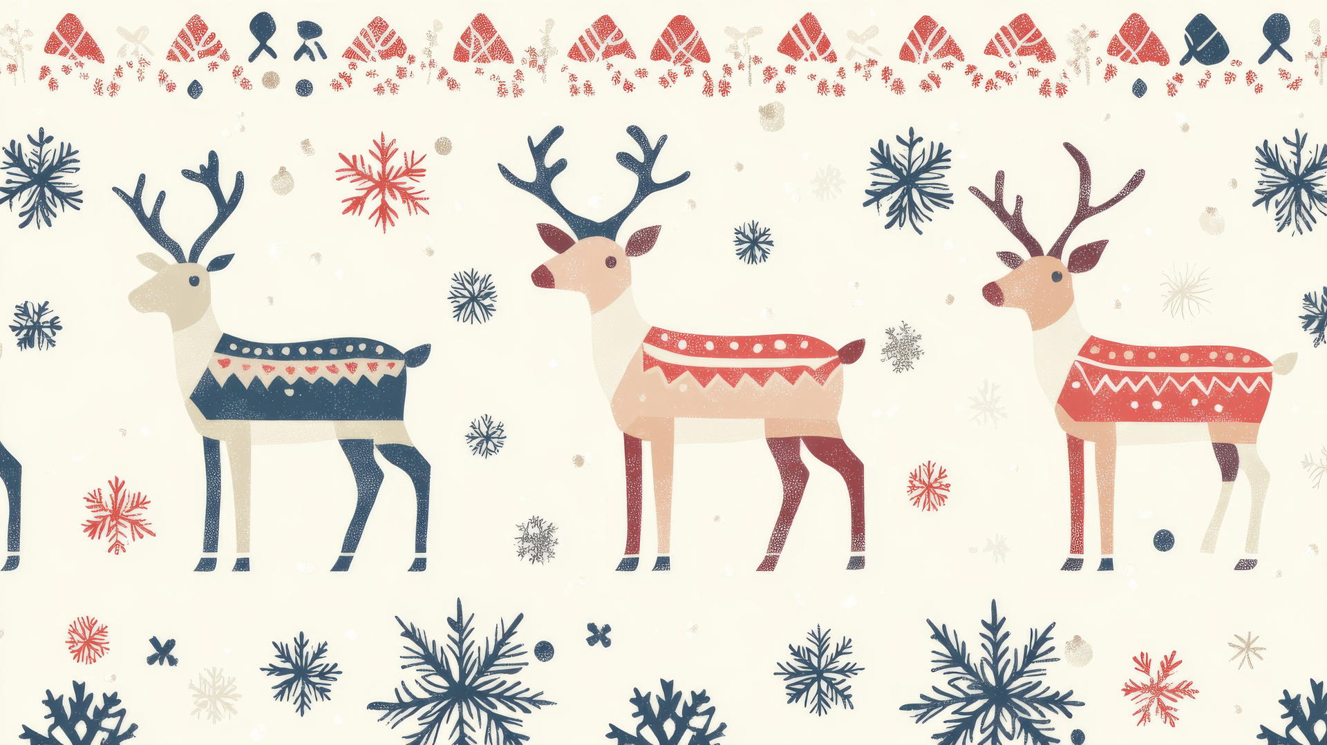 Preppy winter wallpaper with Fair Isle reindeer and snowflakes