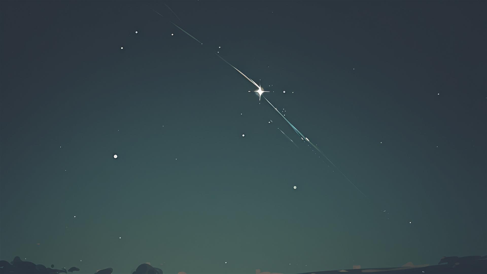 Single silver comet streaking across a pure black sky