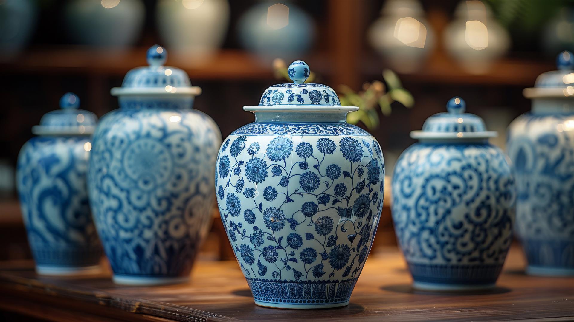 Chinese blue and white porcelain with traditional patterns