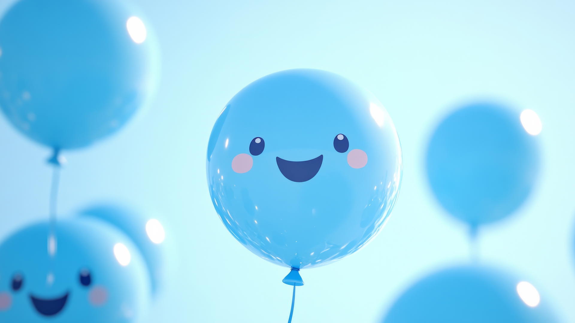 cute blue wallpaper with cartoon balloons and happy faces