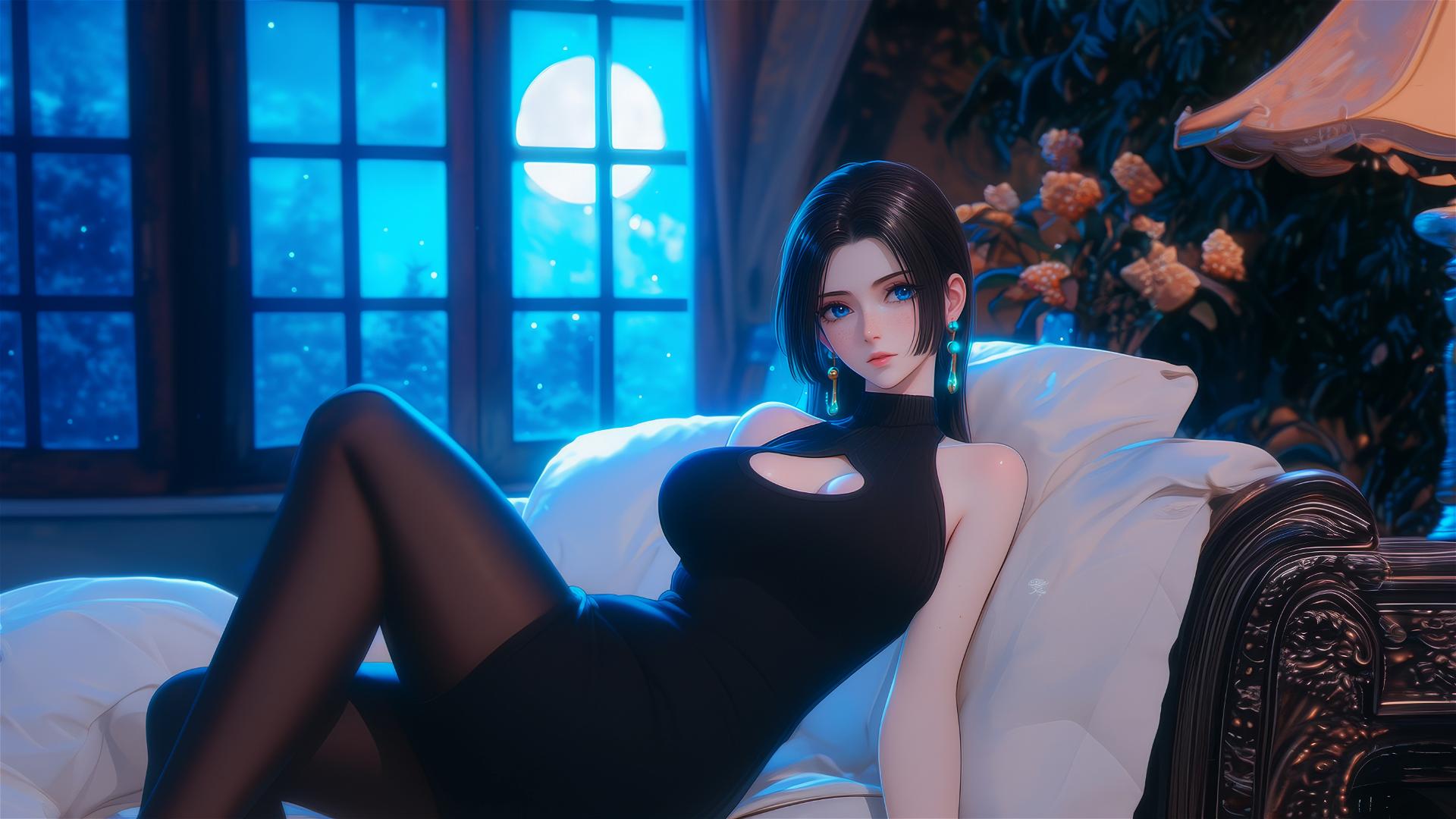 Boa Hancock resting in apartment with moonlight