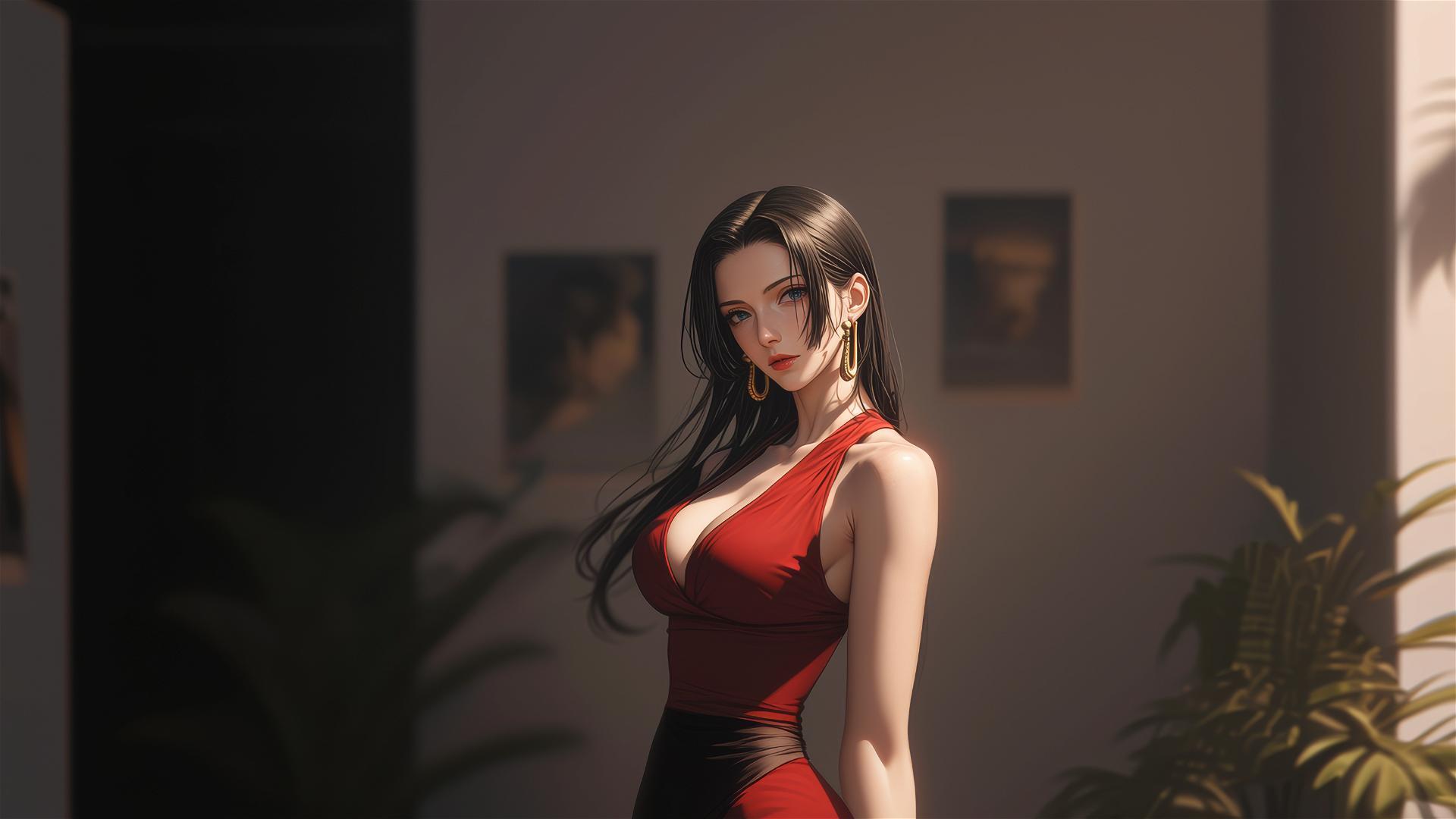 Boa Hancock from One Piece in an art gallery under soft lighting