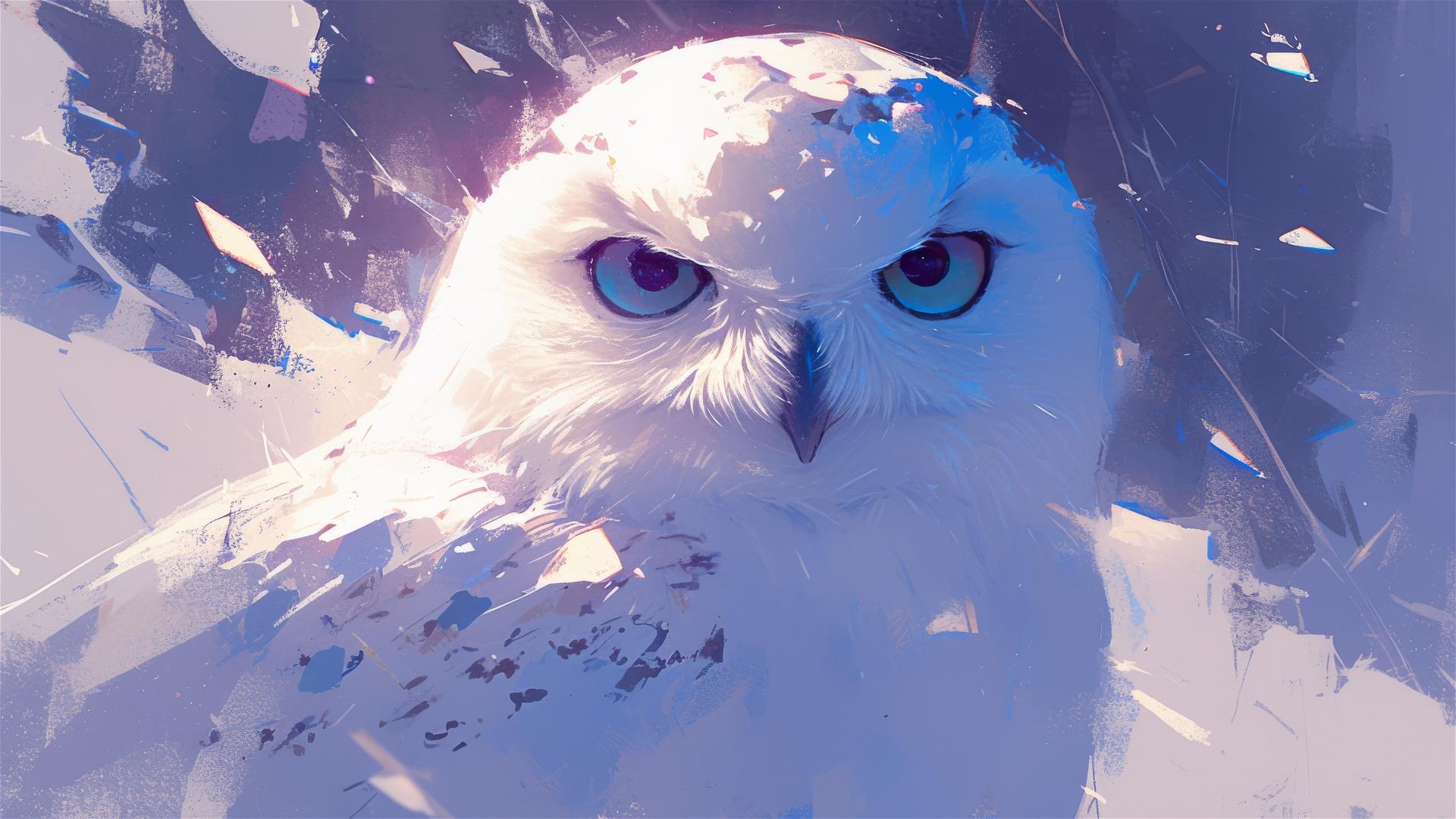 Illustration of Hedwig the owl with a dark background and spotlight effect