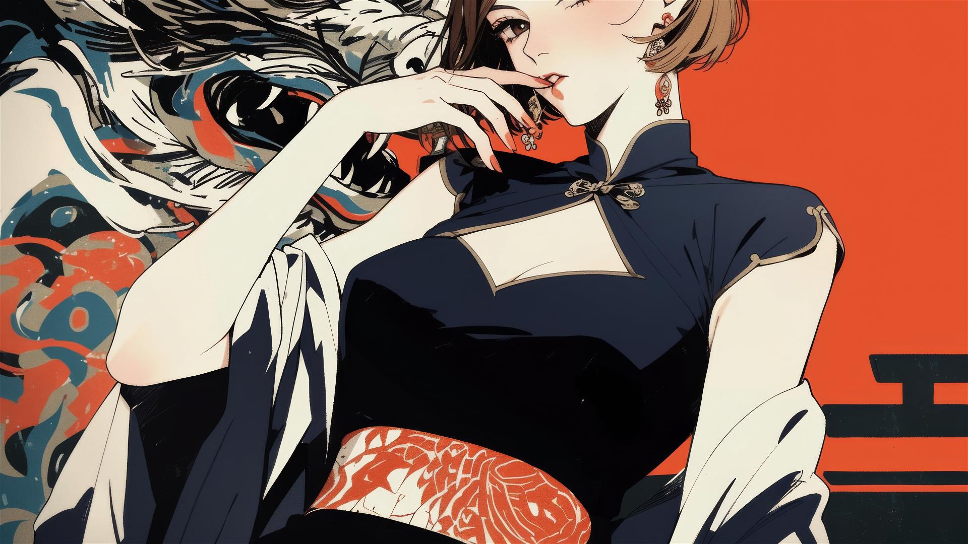 Nobara Kugisaki from Jujutsu Kaisen in contemporary dress at Tokyo art gala
