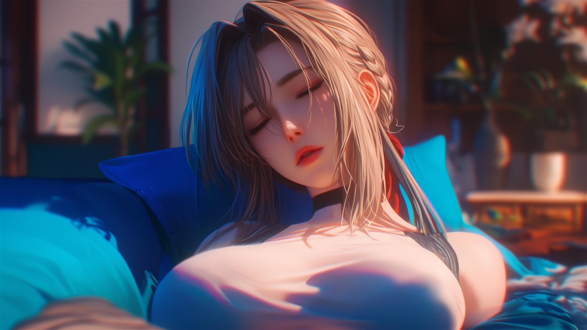 Violet Evergarden resting at apartment under moonlight