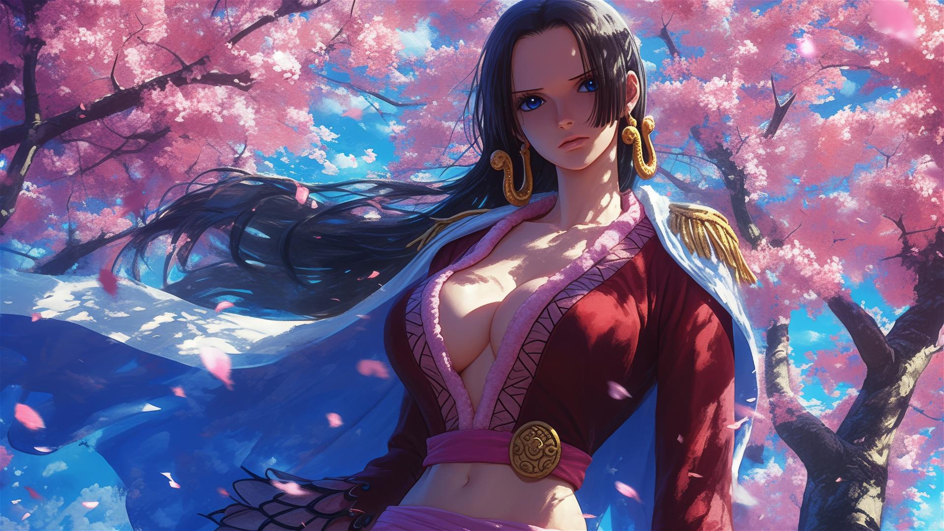 Boa Hancock at cherry blossom festival under lantern light