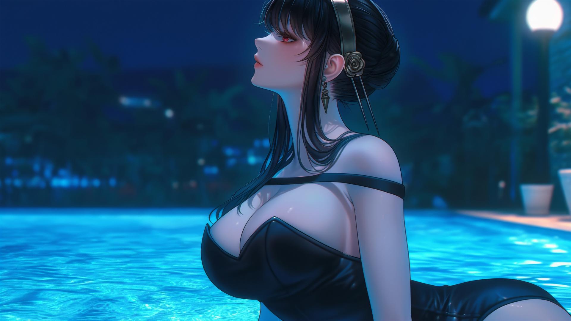 Yor Forger in Bunny Girl Outfit by Moonlit Pool