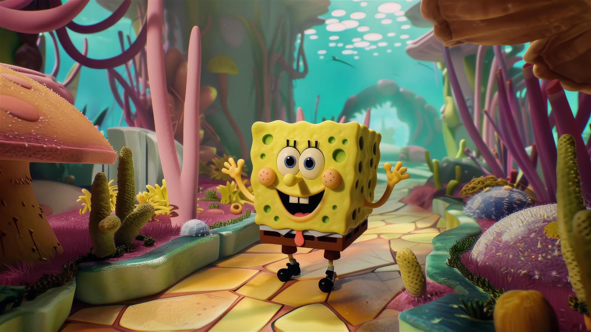 cutout animation scene from Sponge Bob