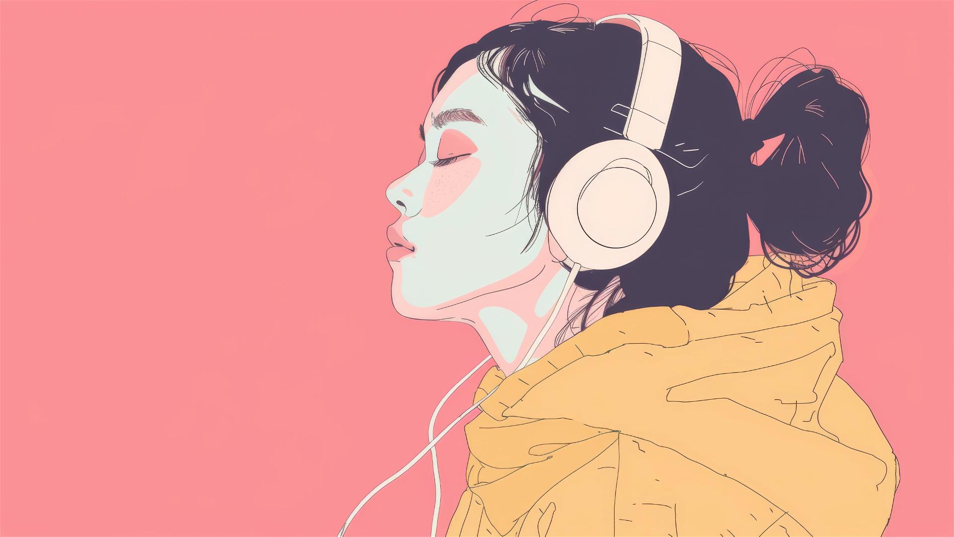 Korean lofi girl doing self improvement and listening to music