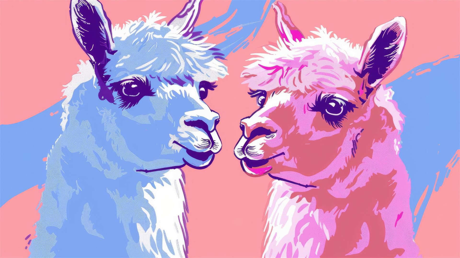 Happy alpaca couple in bold line art by Jean Jullien