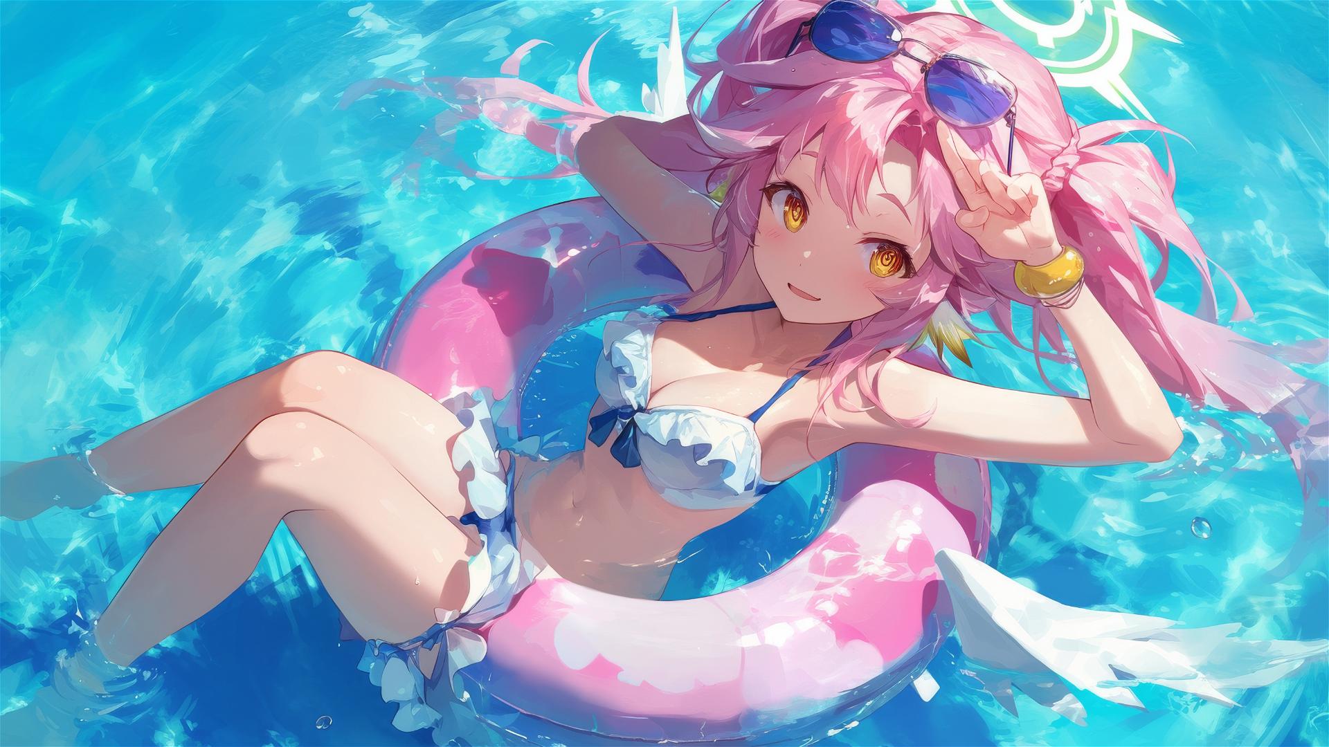 Jibril from No Game No Life swimming in moonlit pool