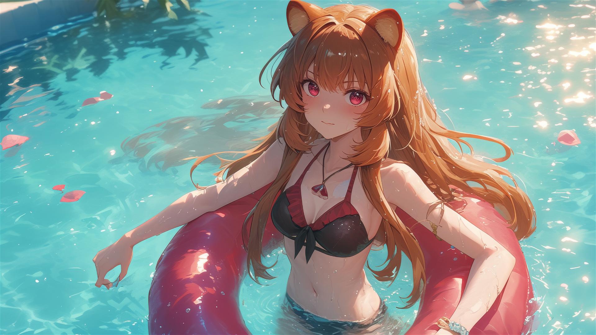 Raphtalia from The Rising of the Shield Hero standing in a pool under moonlight