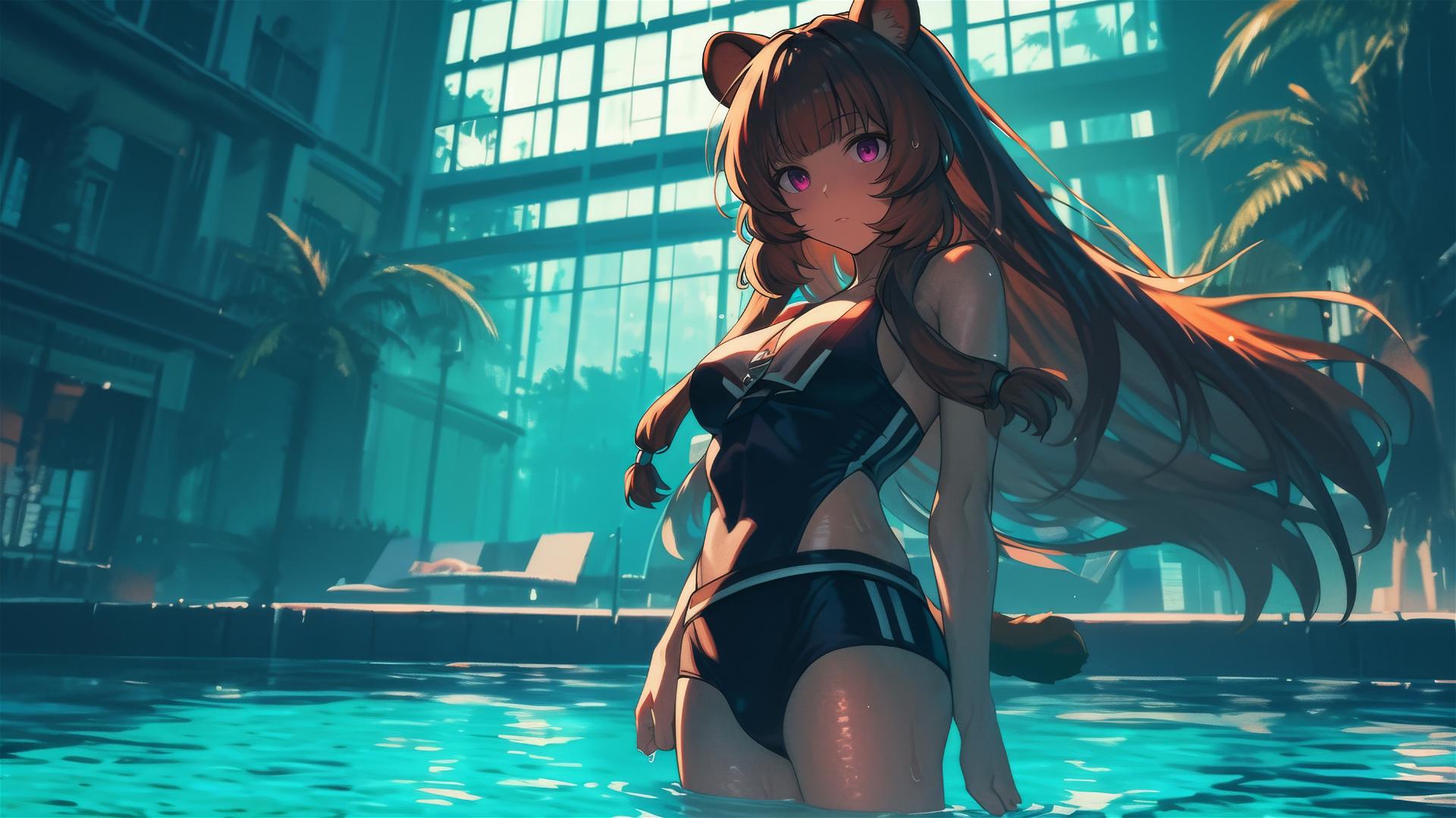 Raphtalia standing in a pool under moonlight