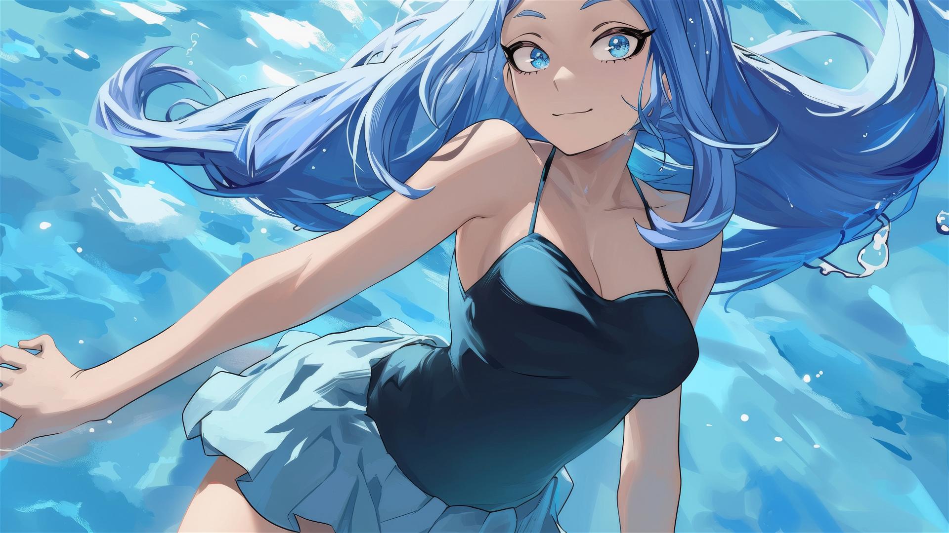 Nejire Hadou from My Hero Academia swimming in moonlit pool
