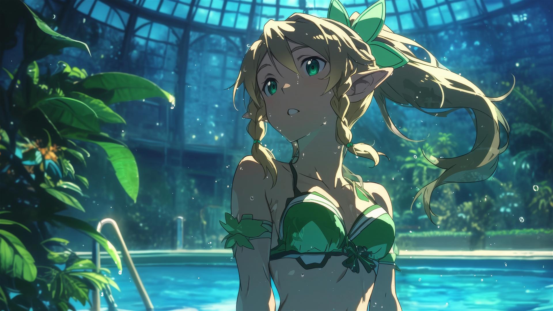Leafa from Sword Art Online standing in a pool under moonlight