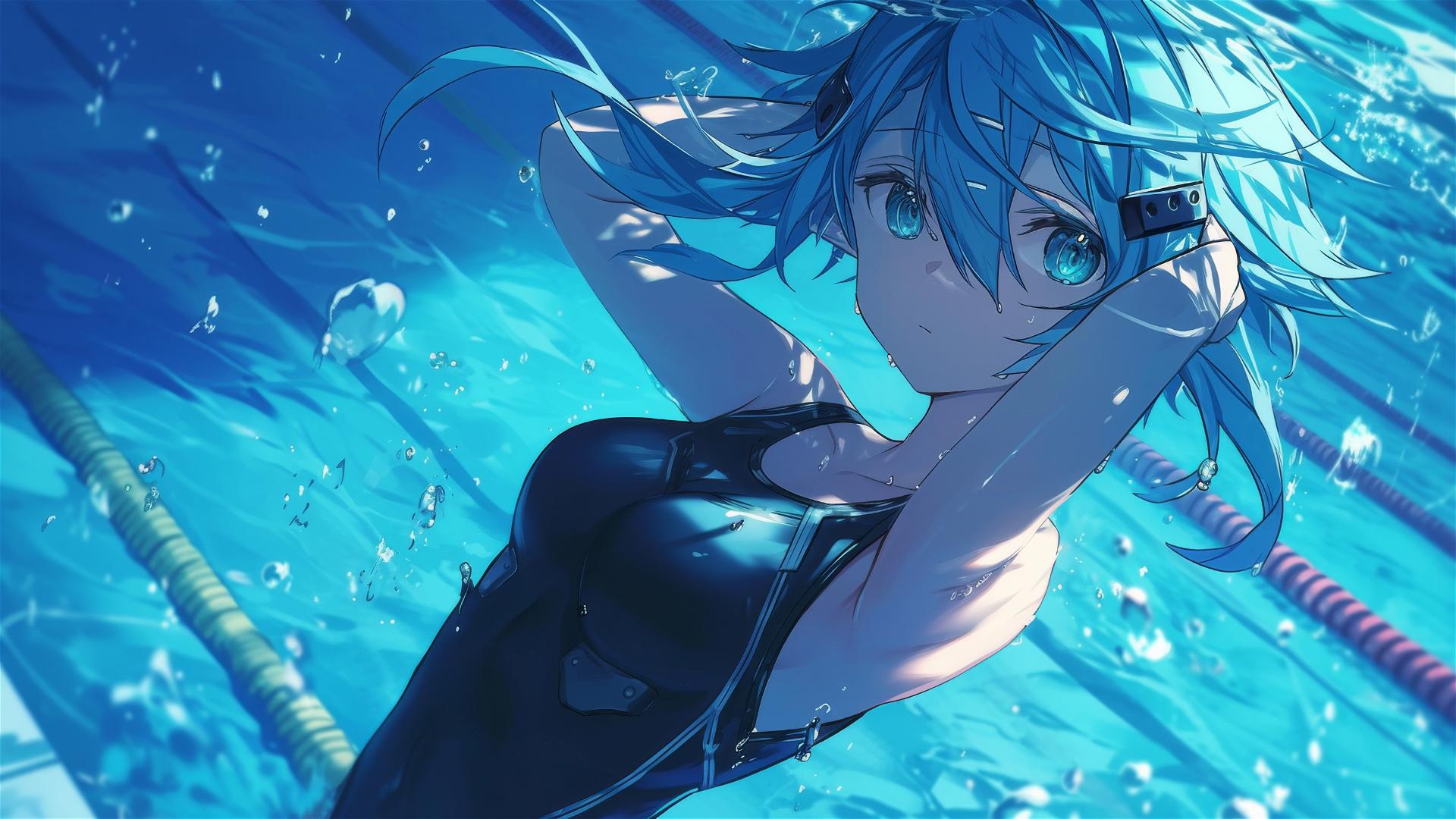 Sinon standing in a pool under moonlight, Sword Art Online