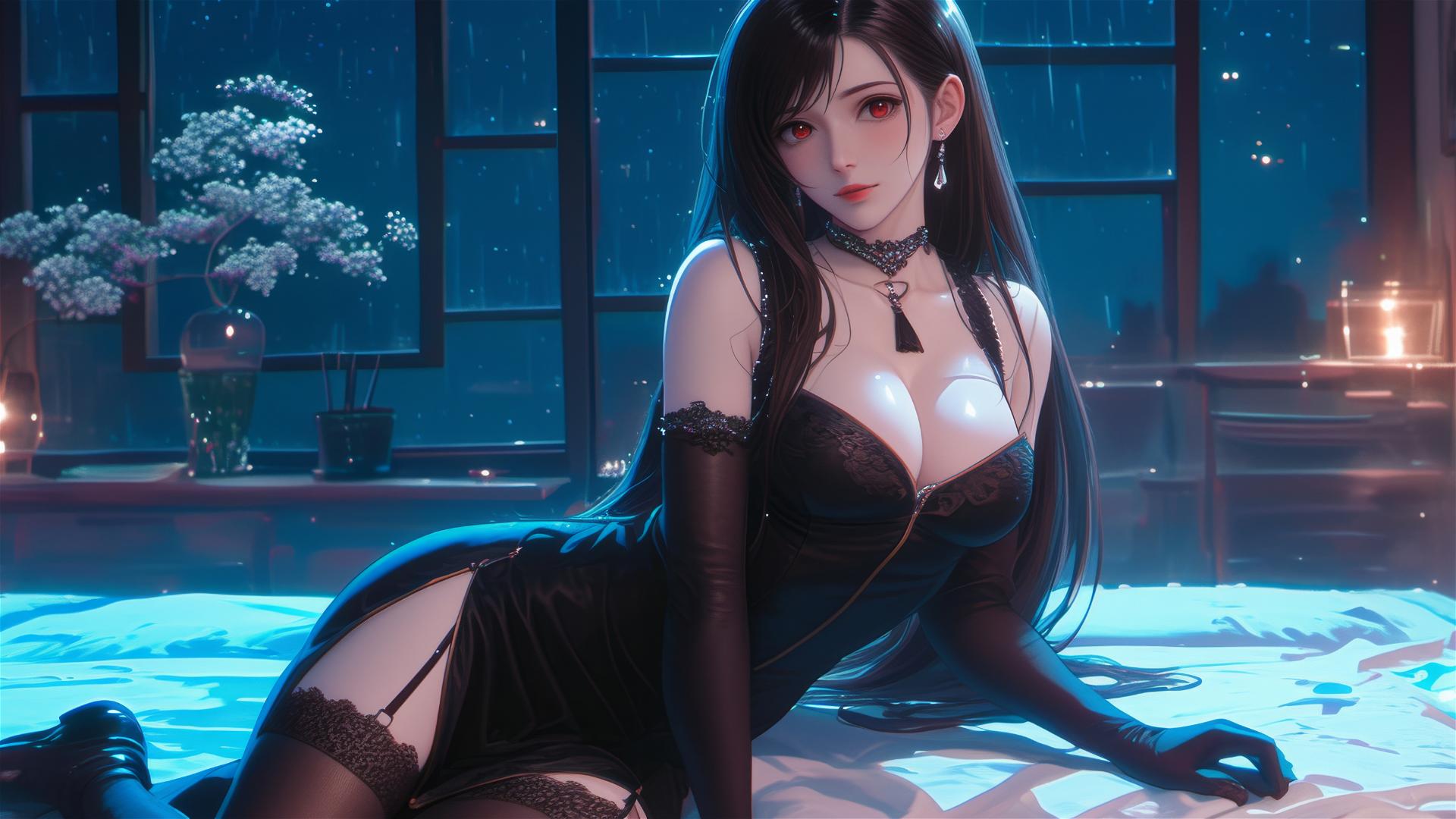 Tifa Lockhart in bold dress with moonlight glow