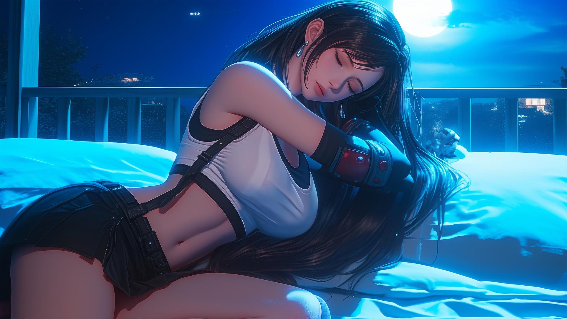 Tifa Lockhart resting in her room under moonlight