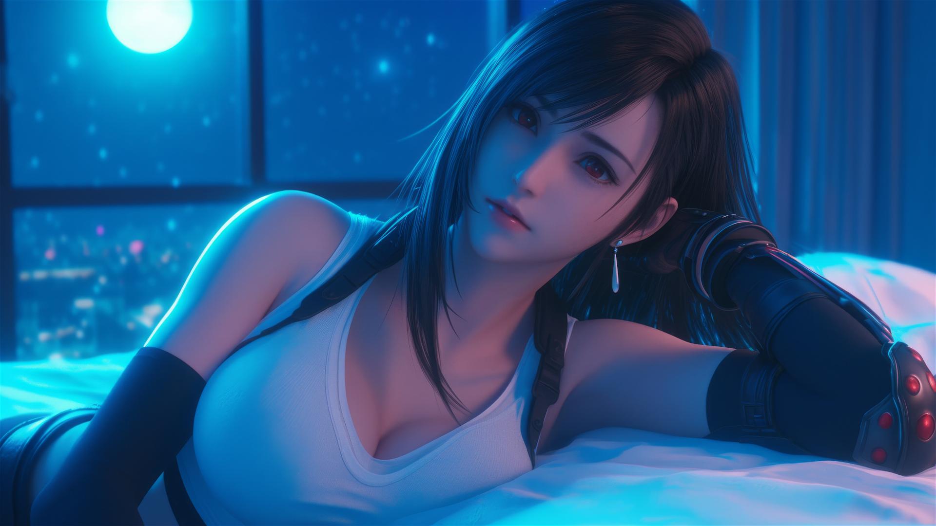 Tifa Lockhart resting in her room under moonlight