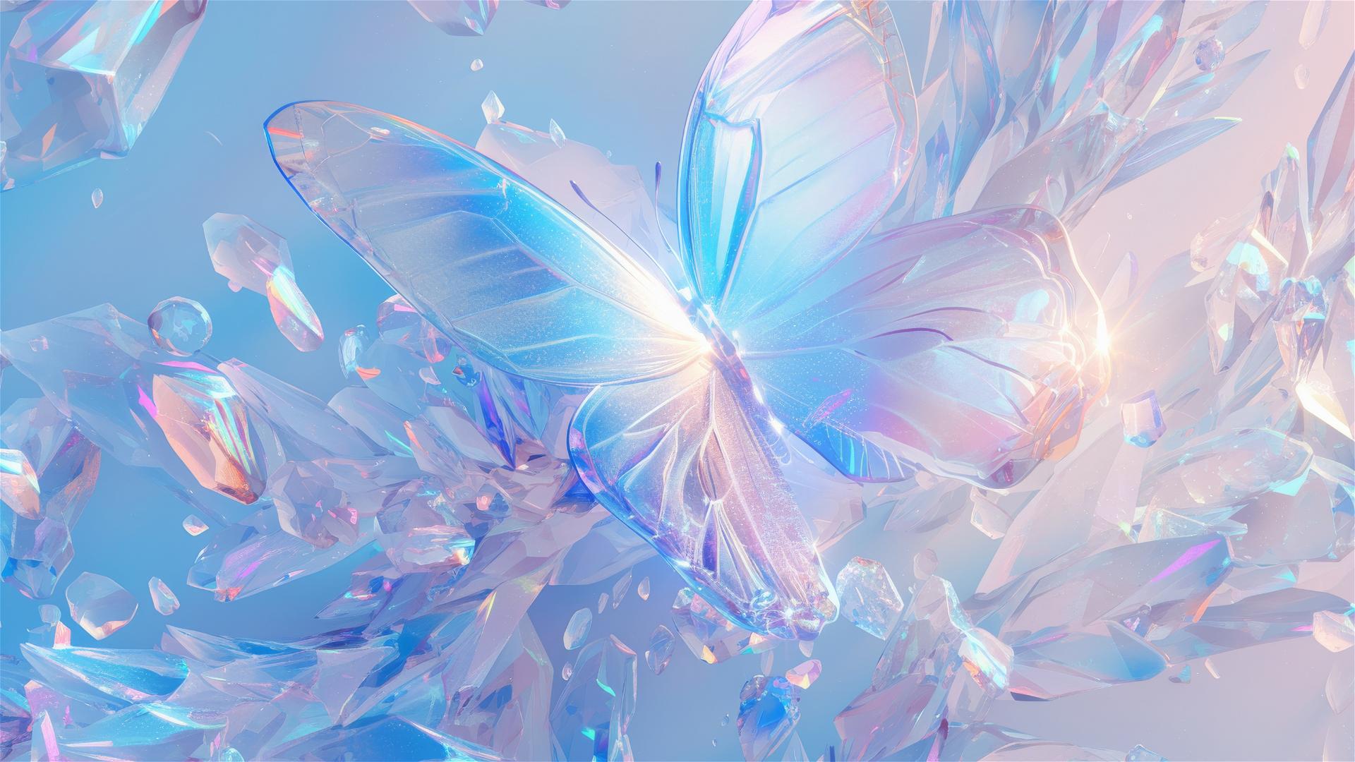 Cinema4D-rendered ethereal butterfly in ice blue and lavender