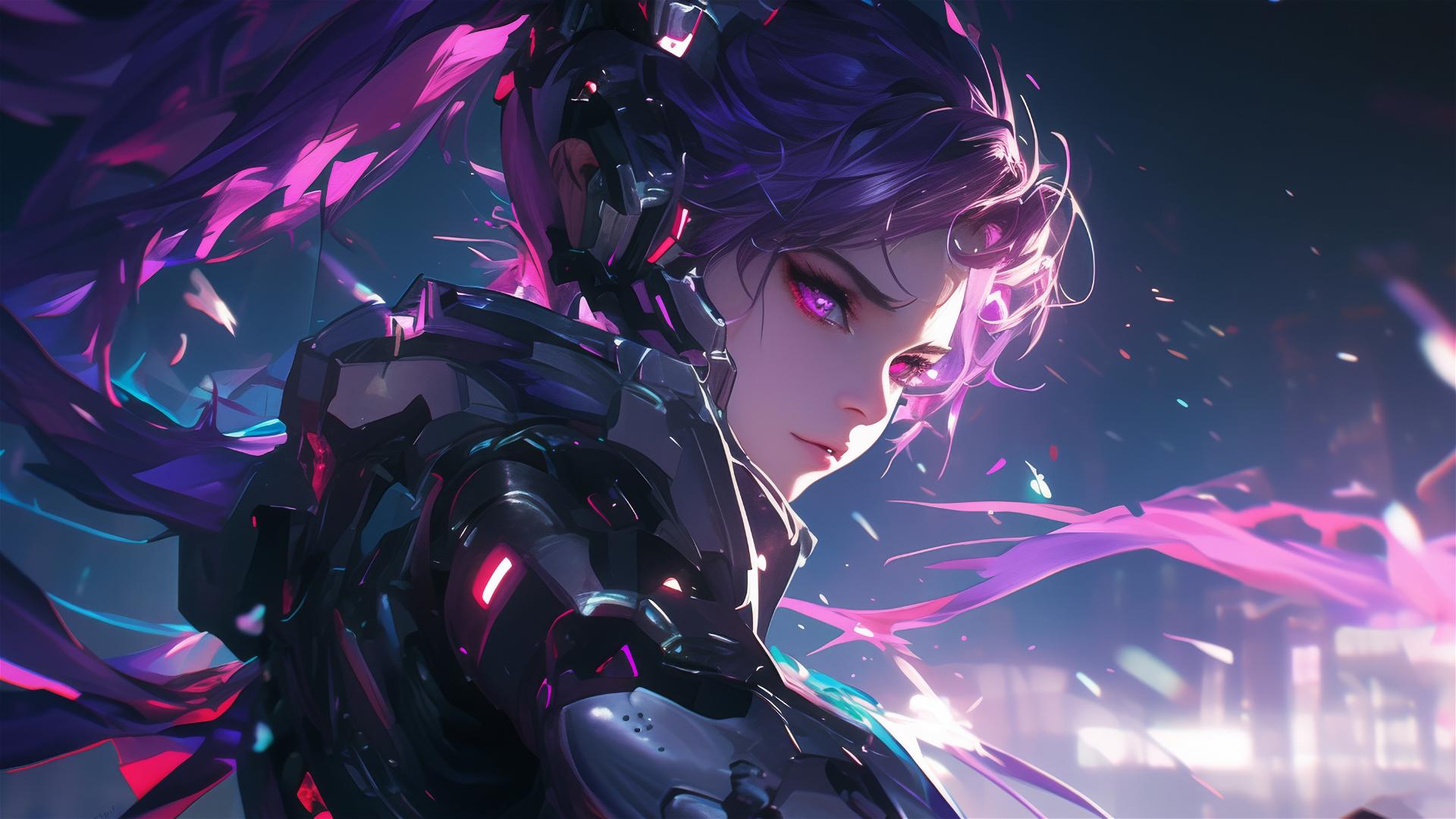 Cybernetic Agent Girl in dynamic pose on dark background