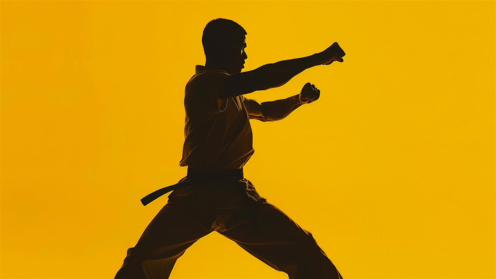 1970s Black martial artist silhouette on yellow background