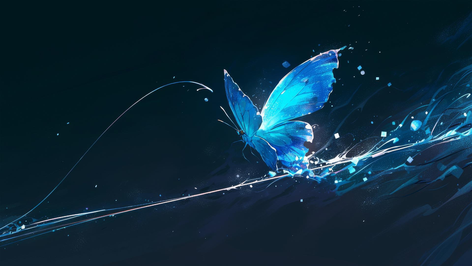 Blue butterfly on black background