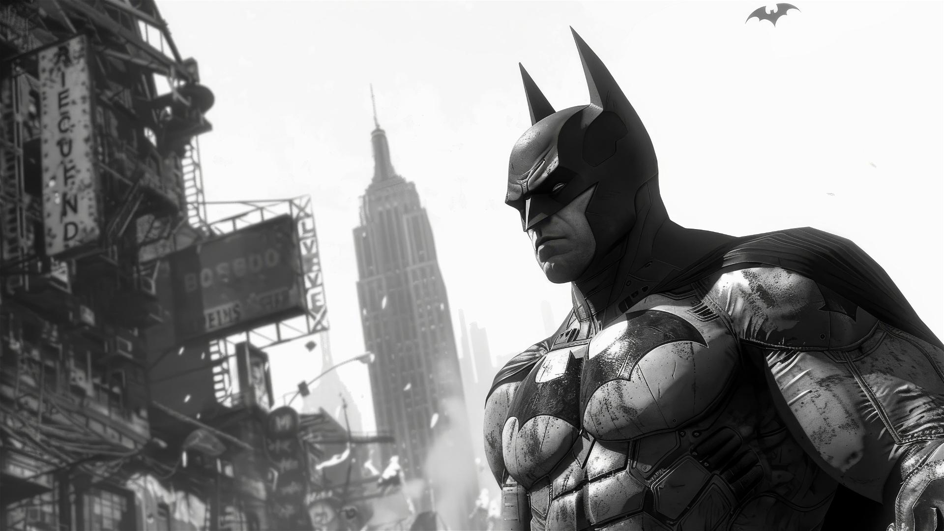 Illustrative grayscale Batman in Arkham City