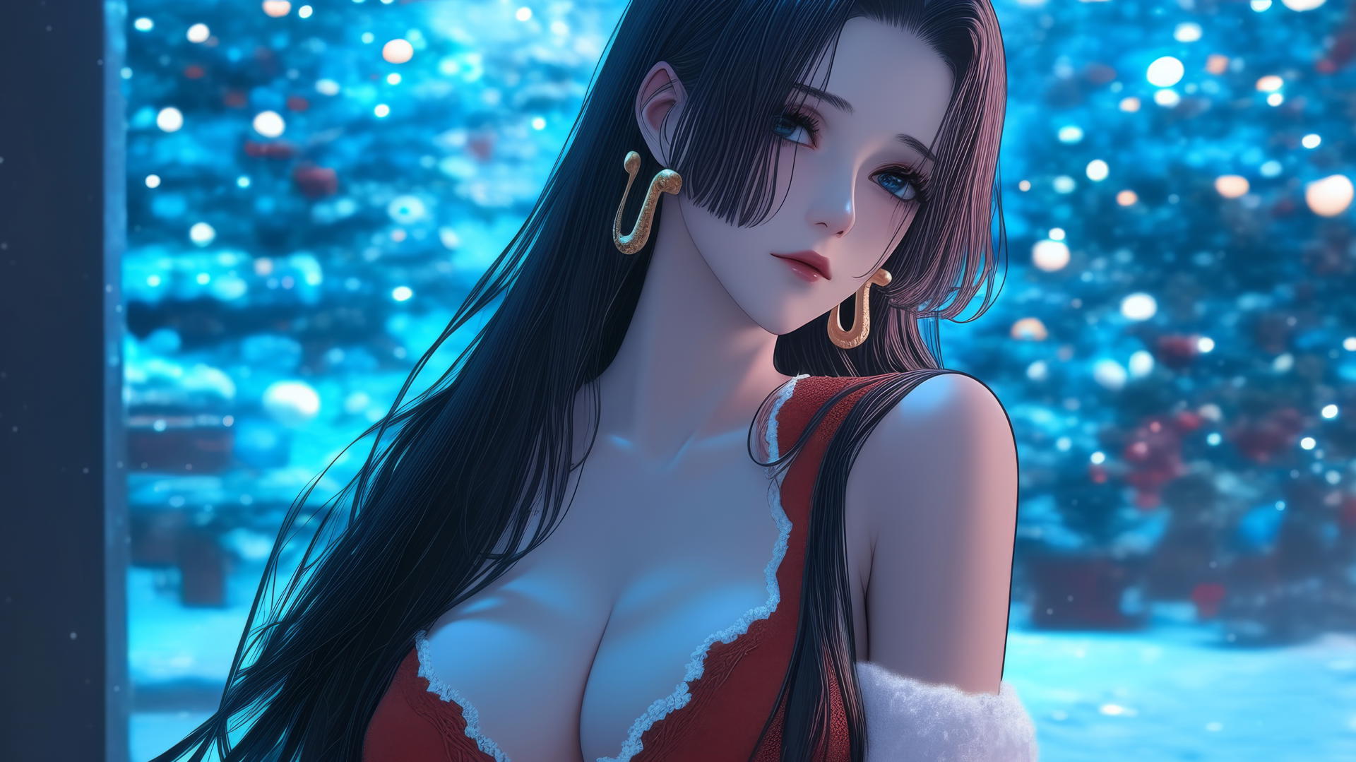 Boa Hancock in red Christmas costume with neon lights