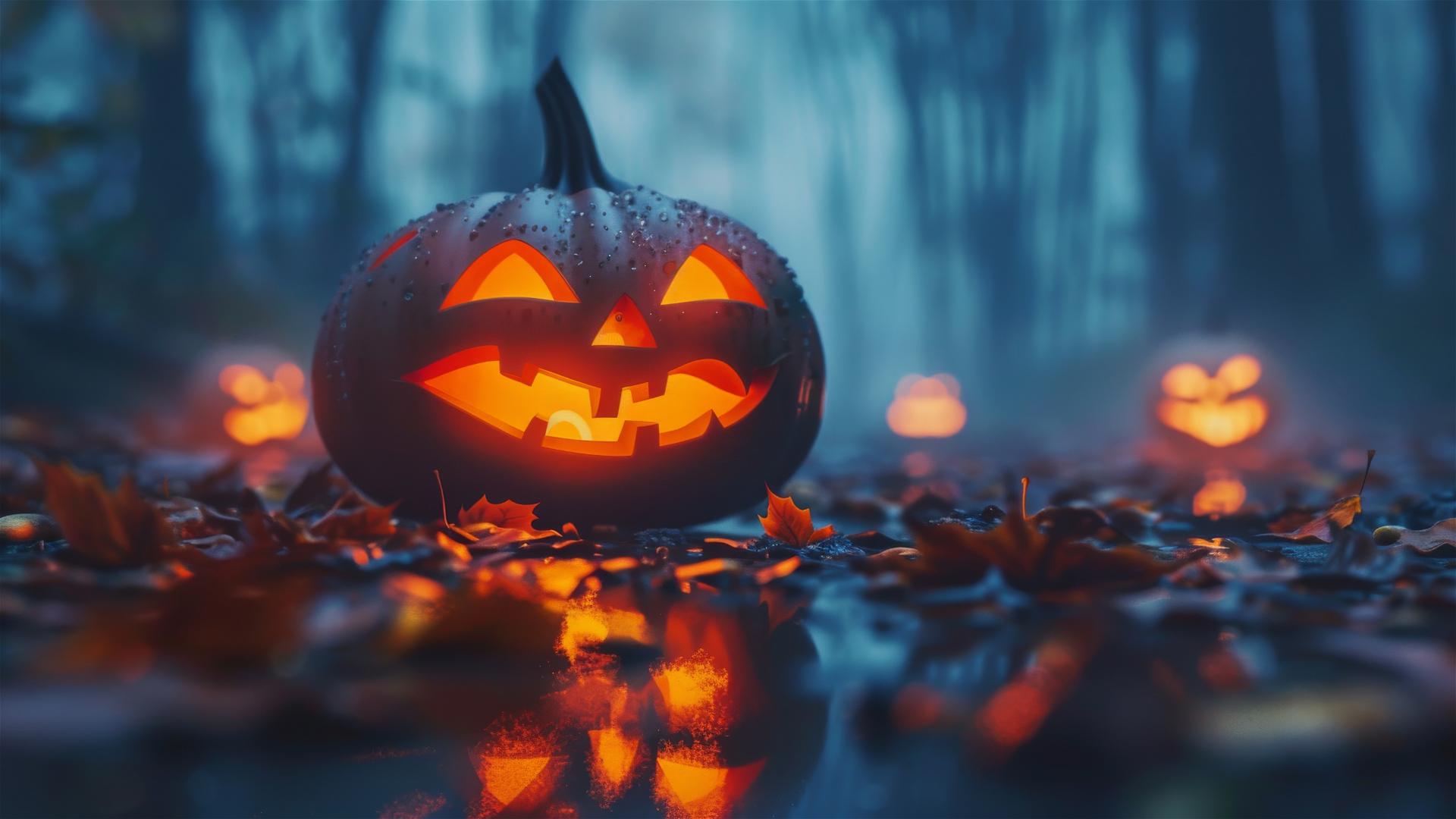 Halloween-themed background with spooky elements