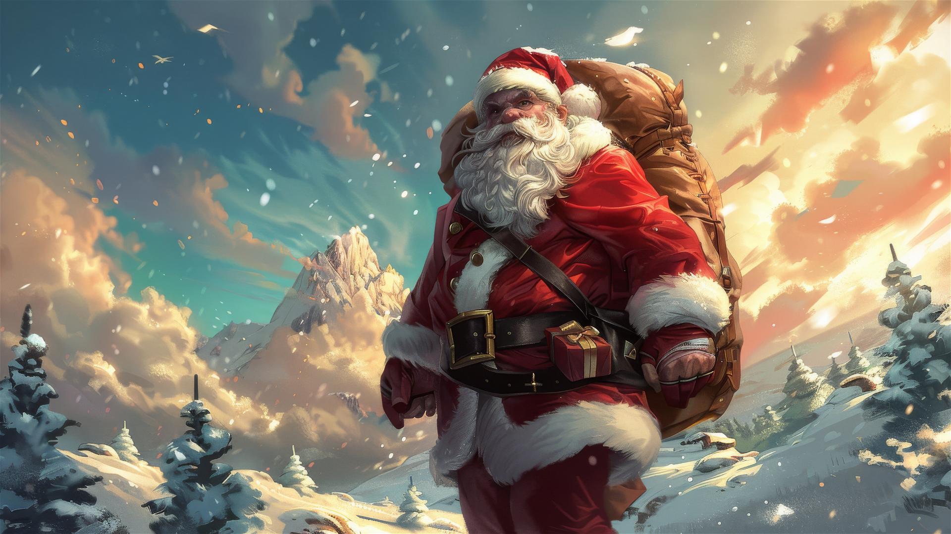 Santa Claus with gift bag in League of Legends style