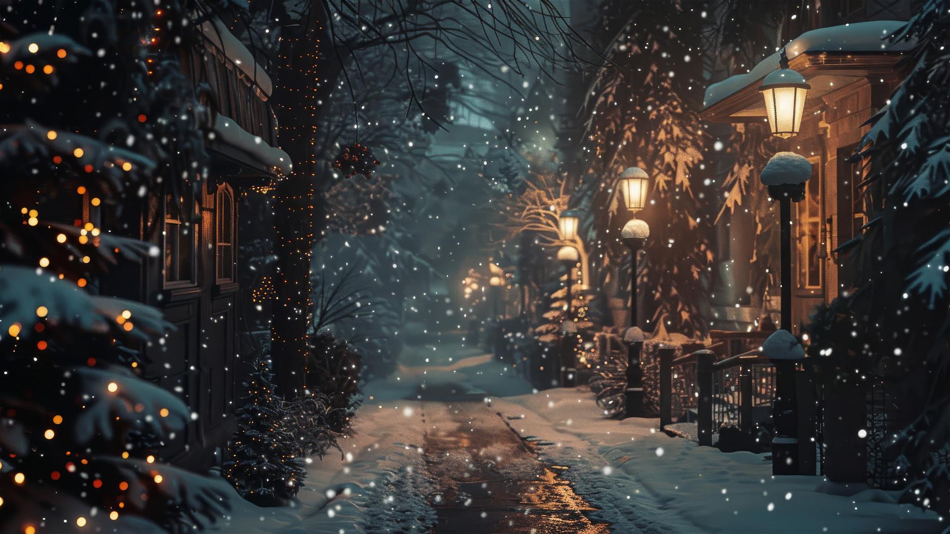 Silent Christmas night on a quiet street