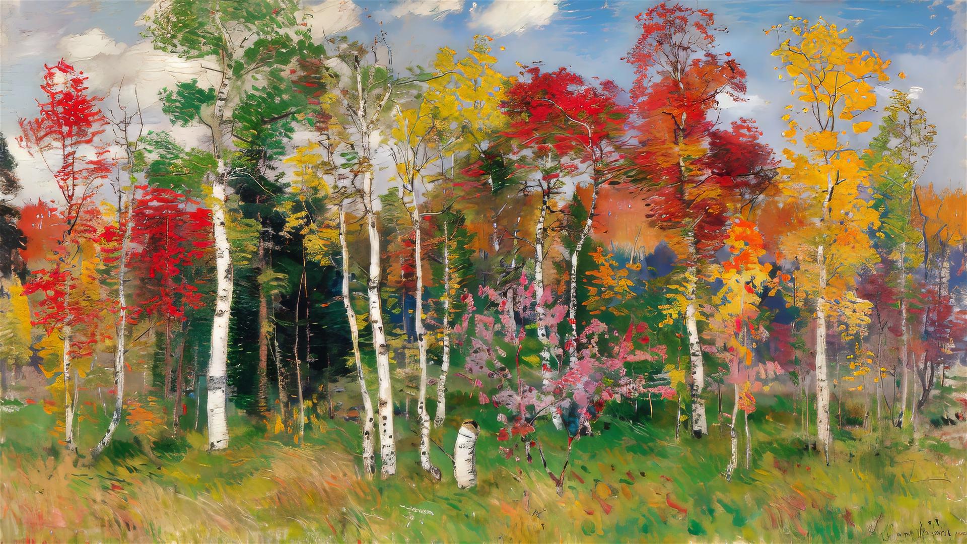 Autumnal Forest Scene with Hidden Creatures at Sunset